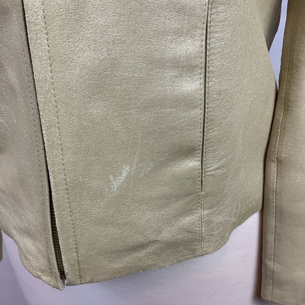 Adler Collection zippered beige leather jacket, Small - Picture 4 of 10